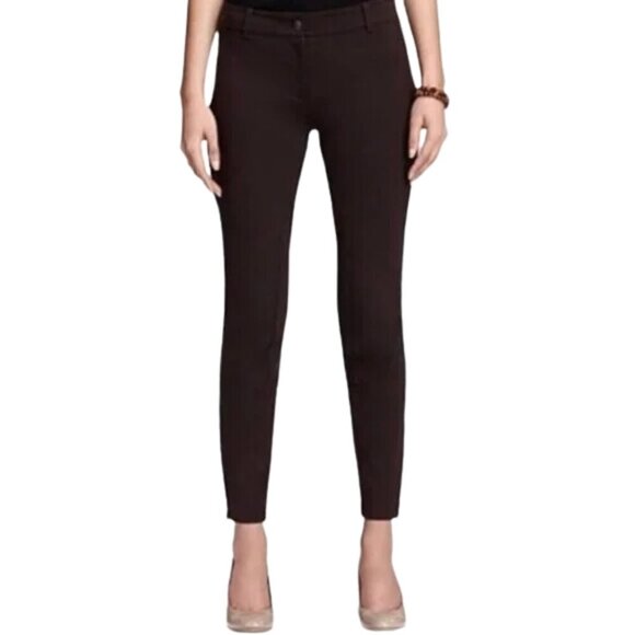 Eileen Fisher Riding Ponte Slim Leg Pants w/ Ankle Zipper Detail in Brown Sz. L - Picture 1 of 6